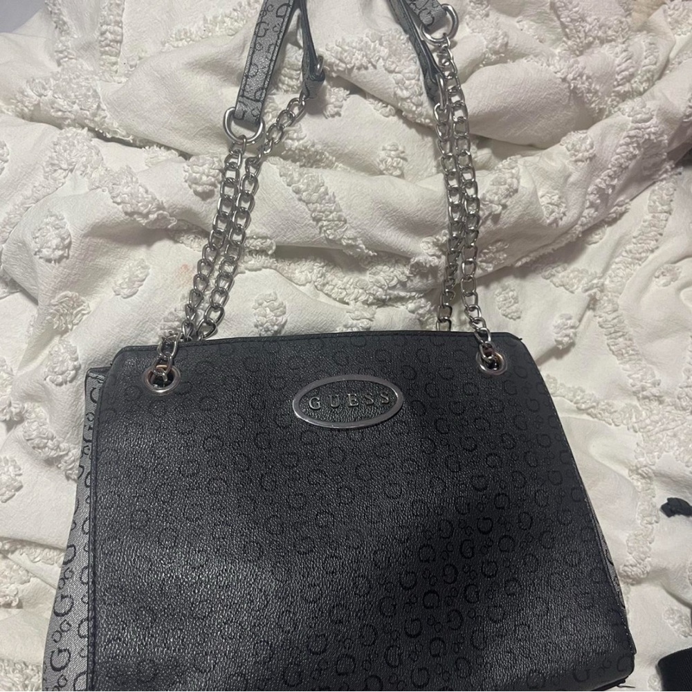 Silver and grey coach purse